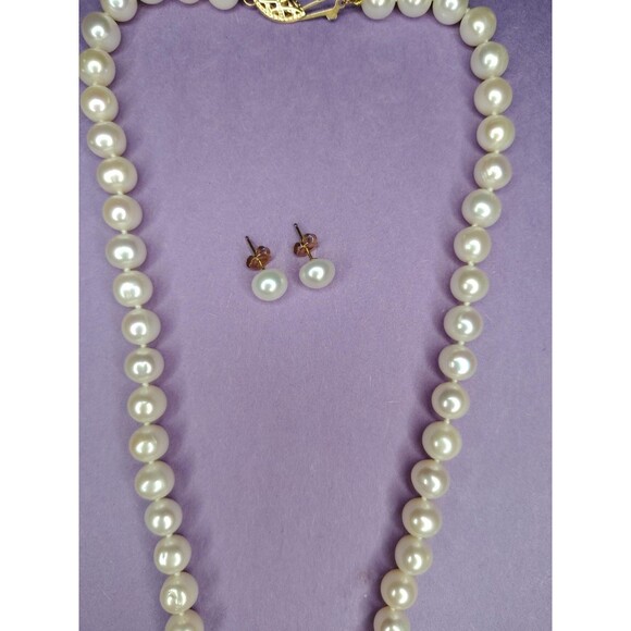 Vintage CP Pearl Necklace Earrings Set 14K Gold Filigree Clasp Bridal Jewelry 2x - Picture 15 of 16